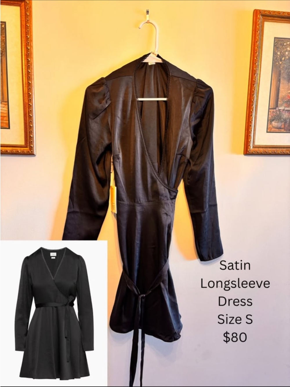 Wilfred Black Satin Long-Sleeve Wrap Dress